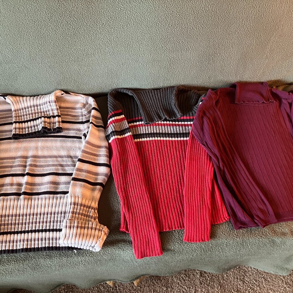 Lot Of 3 Cotton/Silk Ribbed TURTLENECKS - Women's Small (S)
